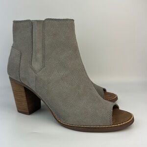 TOMS gray suede Majorca peep toe block booties size 9.5